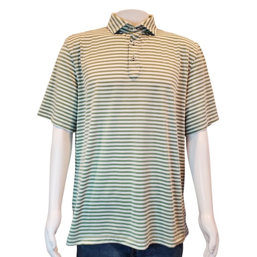STITCH Performance Golf Polo Shirt Mens Striped in Green & White SZ XL